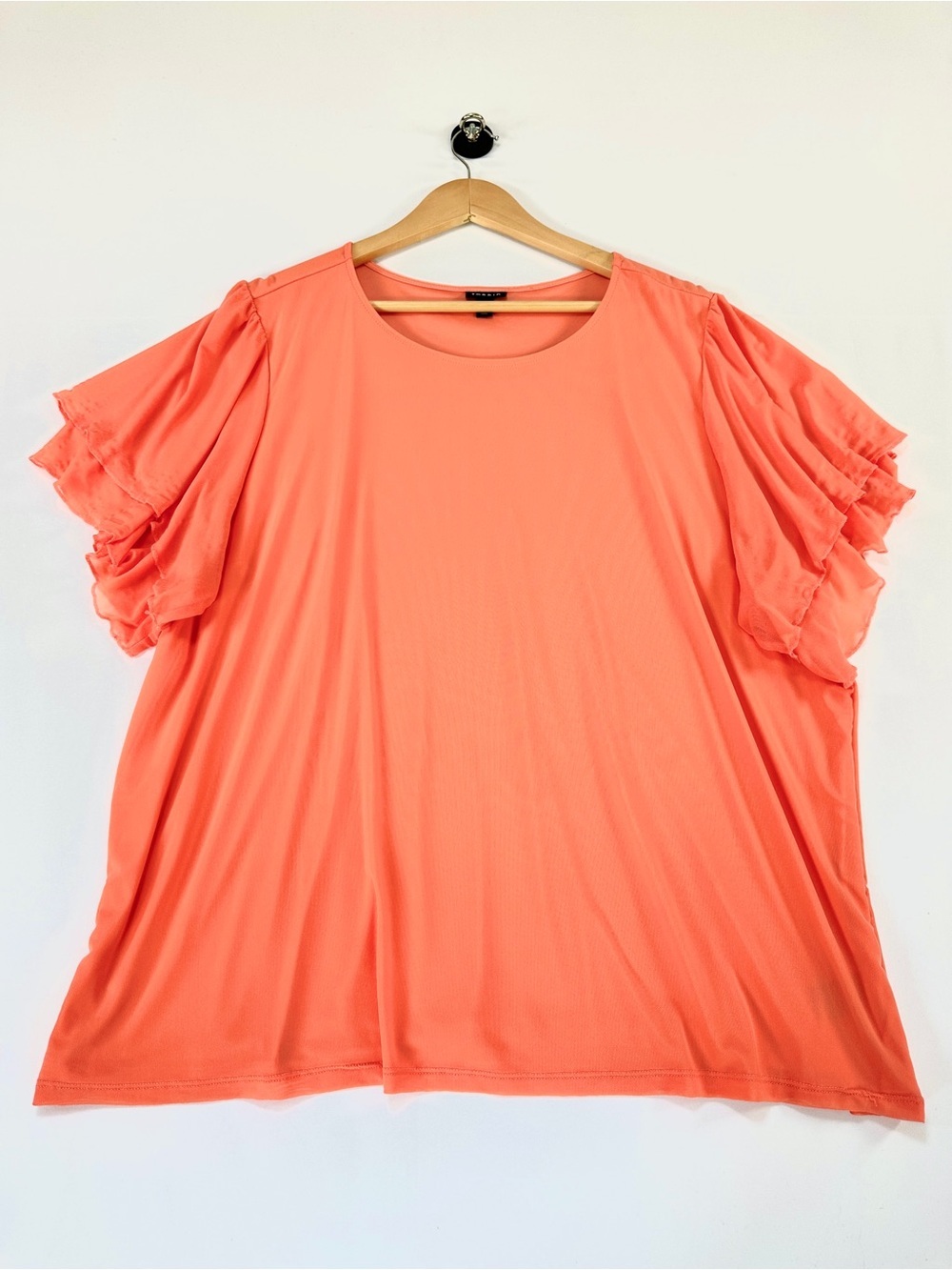 Torrid Coral Flutter Sleeve Blouse Mesh Sheer Overlay Top 3x Tropical Resortwear